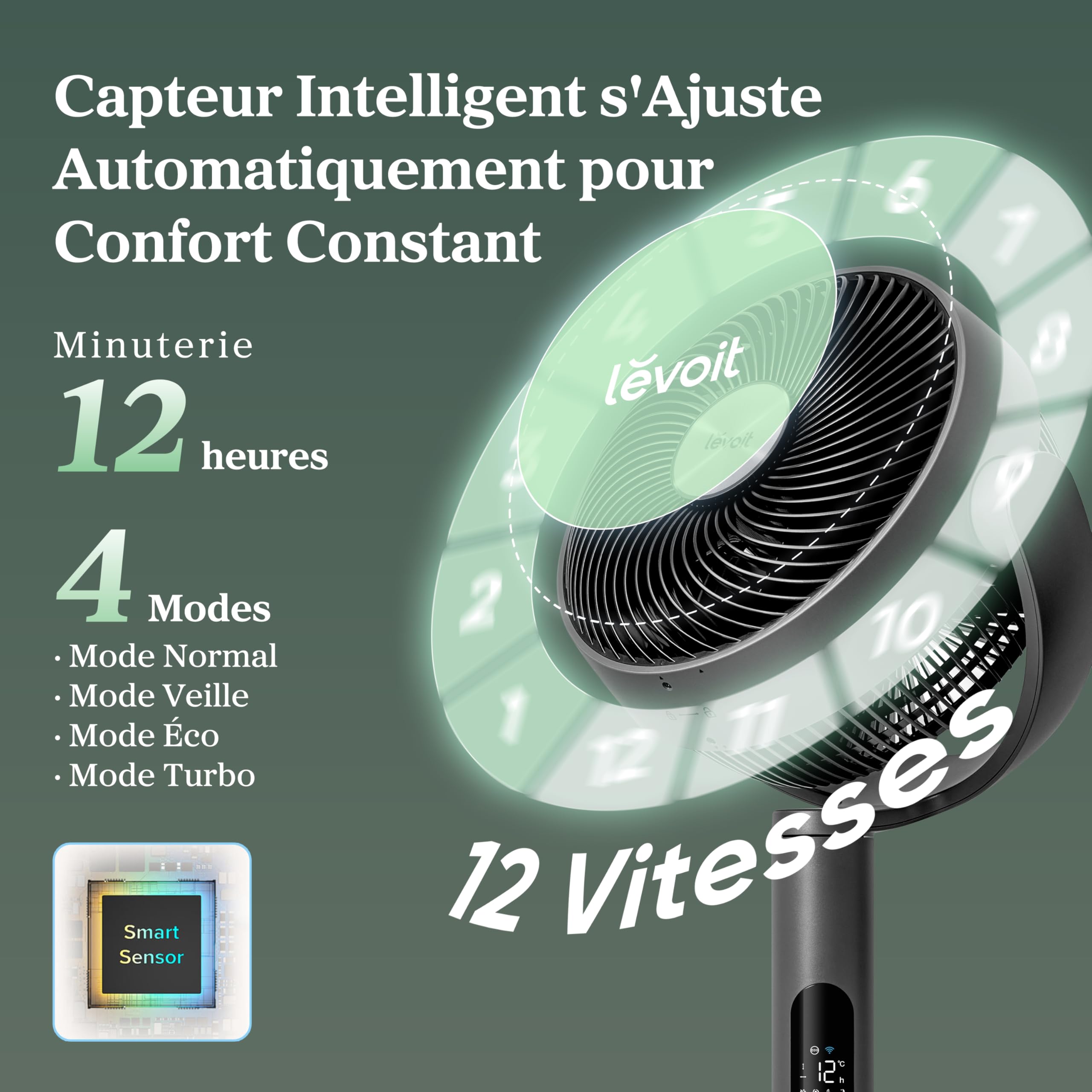 LEVOIT Ventilateur Wi-Fi Silencieux DC 12 Vitesses - Golden High-Tech
