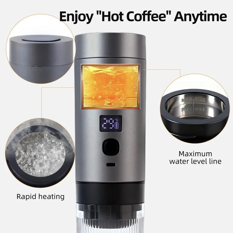 Machine à café expresso Portable, chauffage, Rechargeable, Extraction concentrée, pour voyage et bureau - Golden High-Tech