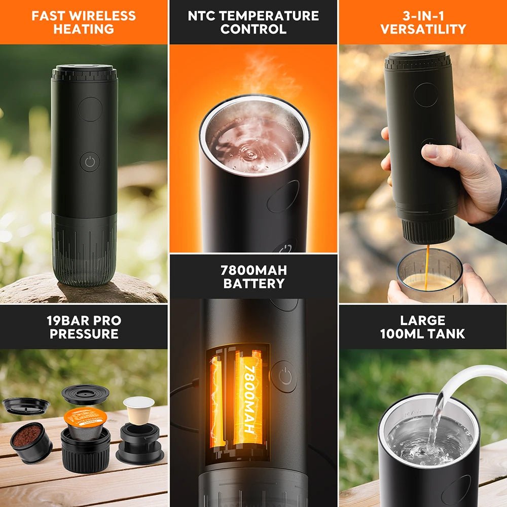 Machine à café expresso portable de voyage 2 en 1 pour voitures familles camping en plein air machine à café capsule poudre Nespresso - Golden High-Tech