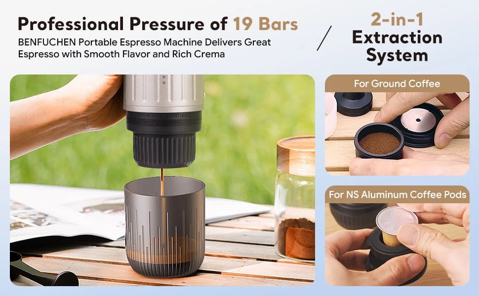 Machine à café expresso Portable, électrique, 19 bars, chauffage automatique, adaptée aux dosettes de capsules nespresso, café moulu - Golden High-Tech