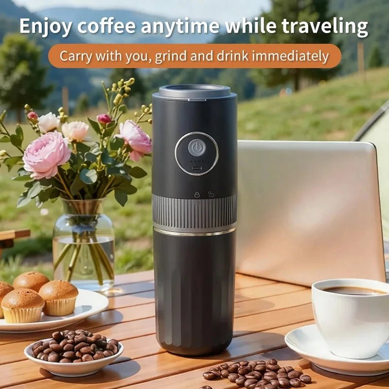 Machine à café portable sans fil 2-en-1 pour le camping en plein air - Broyeur de grains et cafetière manuelle portable - Golden High-Tech