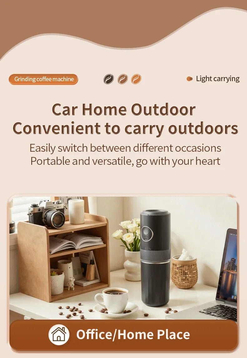 Machine à café portable sans fil 2-en-1 pour le camping en plein air - Broyeur de grains et cafetière manuelle portable - Golden High-Tech