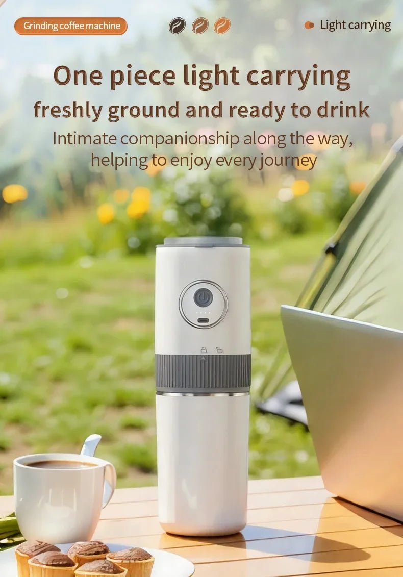 Machine à café portable sans fil 2-en-1 pour le camping en plein air - Broyeur de grains et cafetière manuelle portable - Golden High-Tech