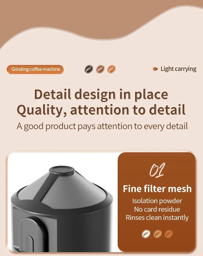 Machine à café portable sans fil 2-en-1 pour le camping en plein air - Broyeur de grains et cafetière manuelle portable - Golden High-Tech