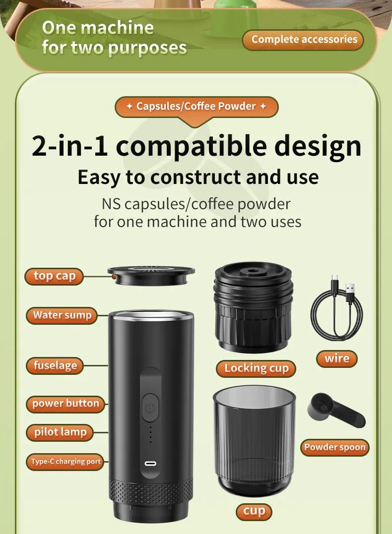 Machine à expresso Portable, 20 bars, chauffage, sans fil, Rechargeable - Golden High-Tech