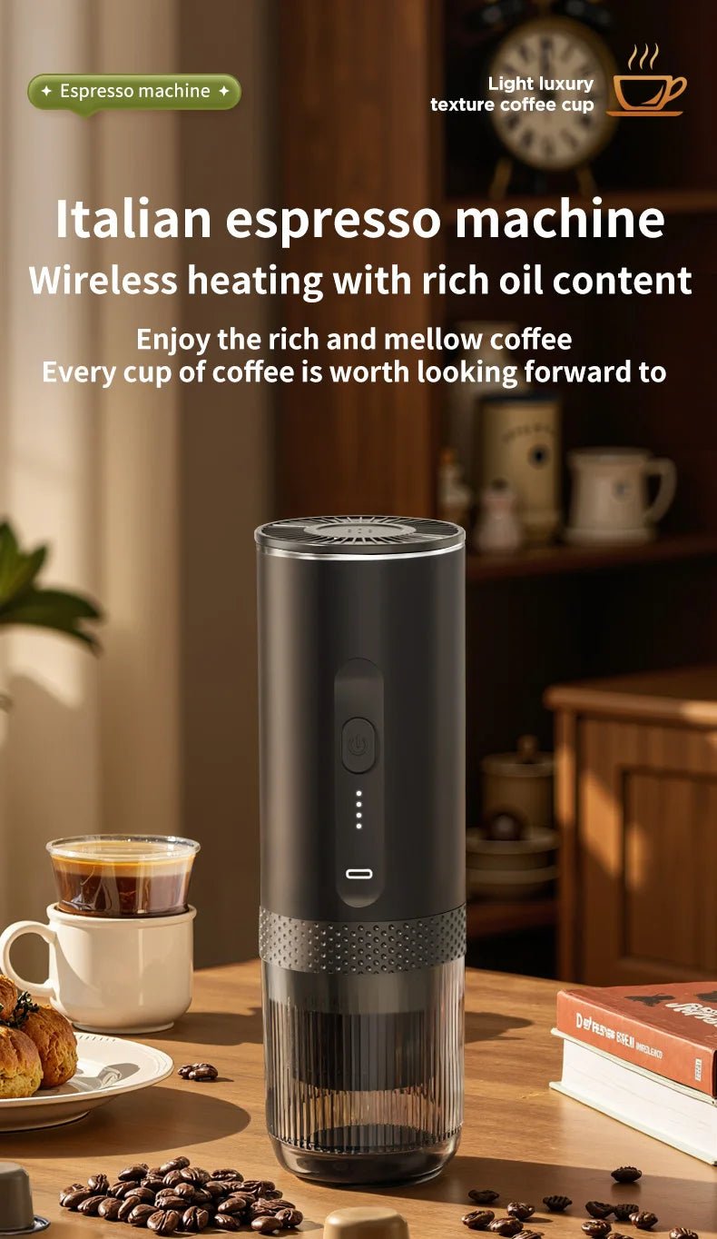 Machine à expresso Portable, 20 bars, chauffage, sans fil, Rechargeable - Golden High-Tech