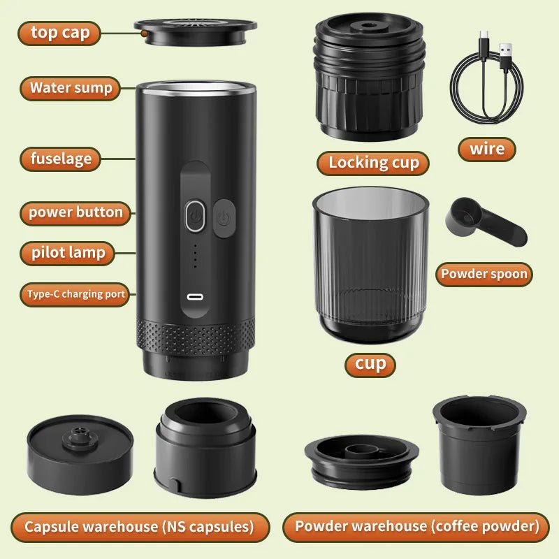 Machine à expresso Portable, 20 bars, chauffage, sans fil, Rechargeable - Golden High-Tech