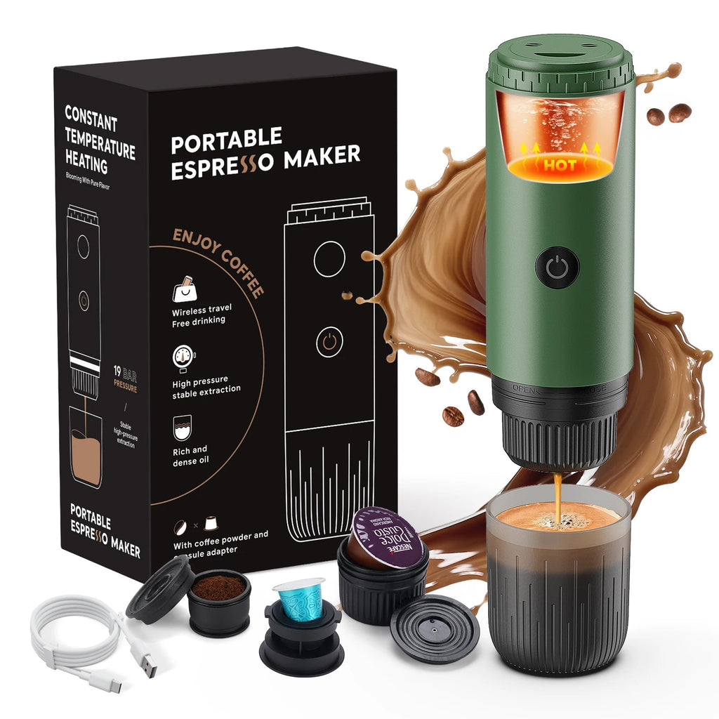 Machine à expresso Portable 3 en 1, cafetière de voyage pour Camping randonnée bureau auto-chauffante avec USB-C - Golden High-Tech