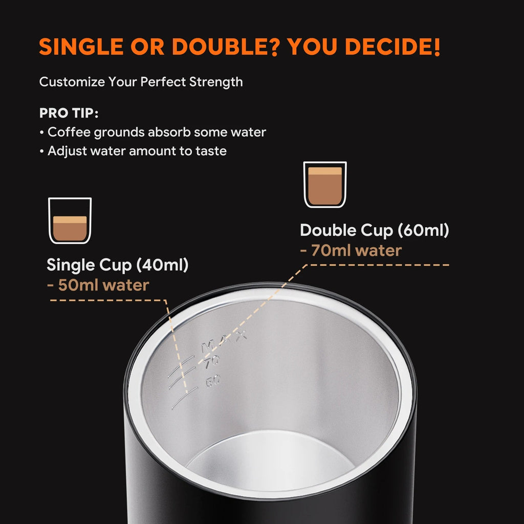 Machine à expresso portable 3-en-1, cafetière de voyage pour le camping, la randonnée, le bureau, auto-chauffante avec USB-C - Golden High-Tech