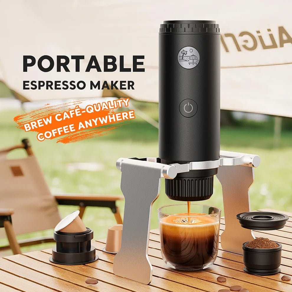 Machine à expresso portable 3-en-1, cafetière de voyage pour le camping, la randonnée, le bureau, auto-chauffante avec USB-C - Golden High-Tech
