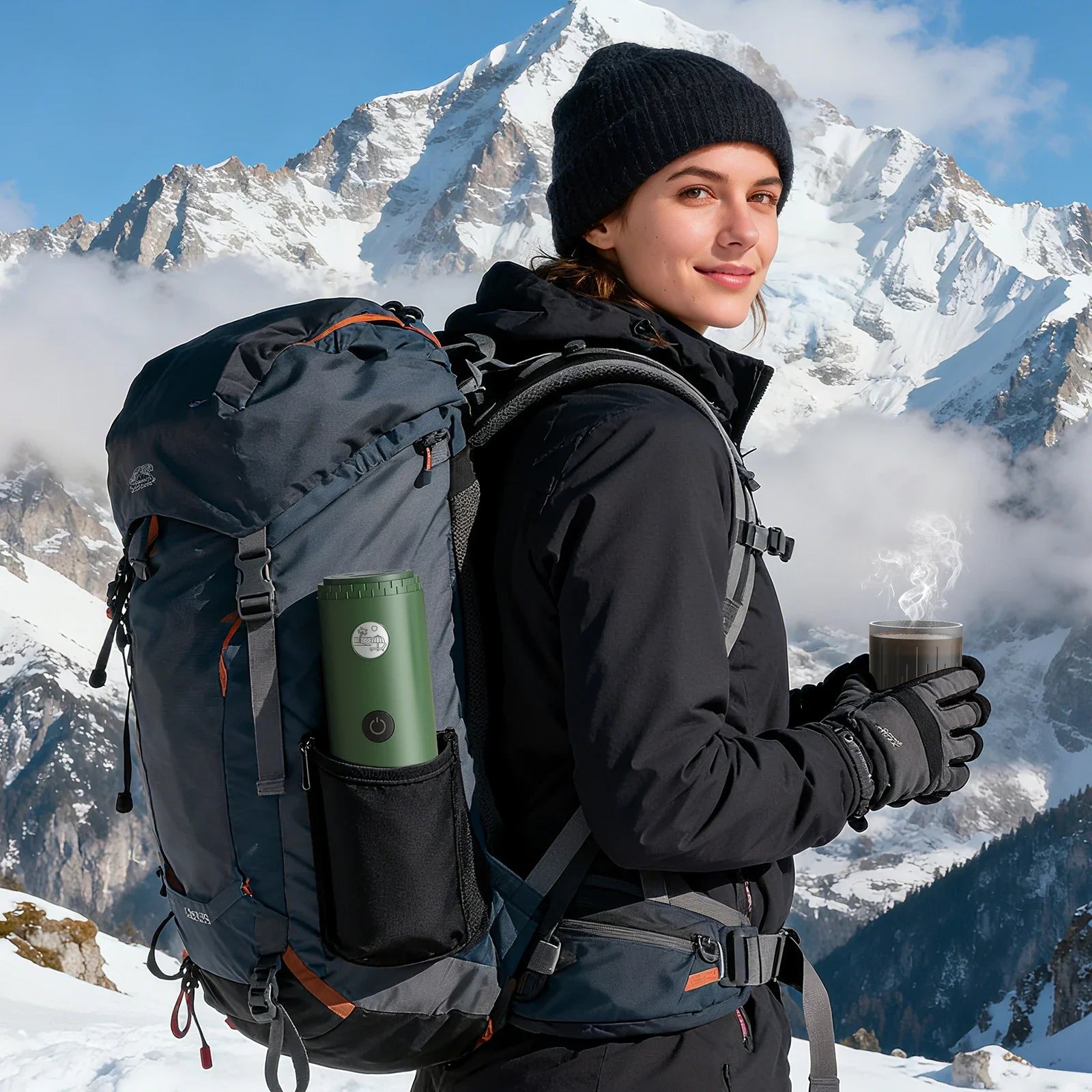Machine à expresso portable 3-en-1, cafetière de voyage pour le camping, la randonnée, le bureau, auto-chauffante avec USB-C - Golden High-Tech