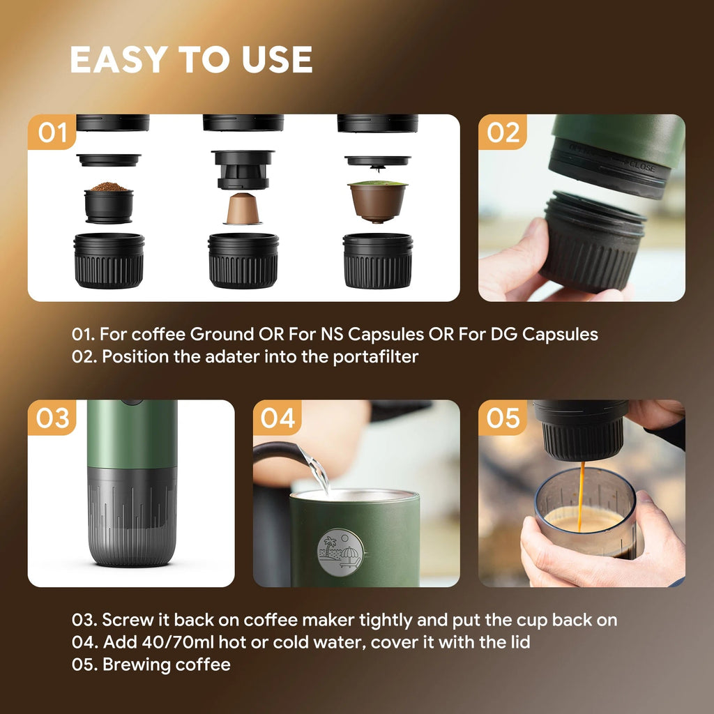 Machine à expresso portable 3-en-1, cafetière de voyage pour le camping, la randonnée, le bureau, auto-chauffante avec USB-C, nouveauté 2026 - Golden High-Tech