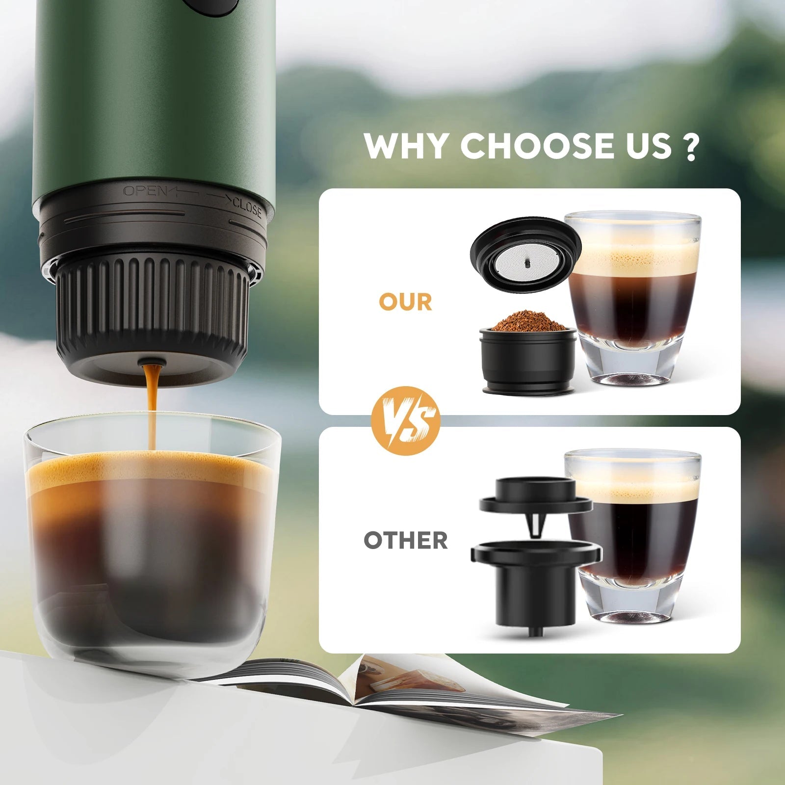 Machine à expresso portable 3-en-1, cafetière de voyage pour le camping, la randonnée, le bureau, auto-chauffante avec USB-C, nouveauté 2026 - Golden High-Tech