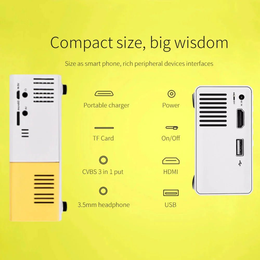Mini Projector – 1080P Full HD Support, Portable LED Projector, 4K Video Playback, Multiple Connectivity Options - Golden High-Tech
