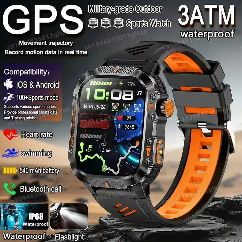 Smartwatch Homme GPS Militaire Étanche 3ATM 100+ Modes Sportifs - Golden High-Tech