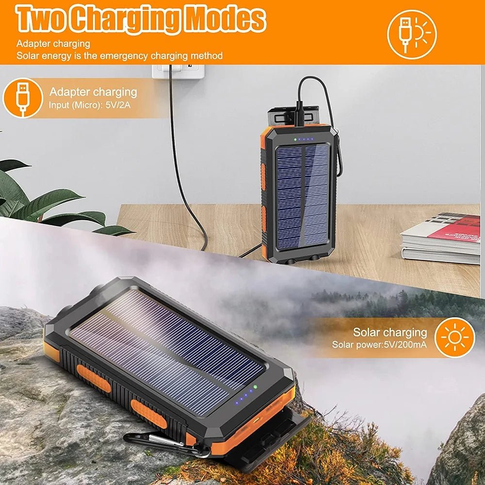 Solar Power Bank 80000mAh Portable Charging Poverbank External Battery Charger Strong Light LDE Light for All Smartphones - Golden High-Tech