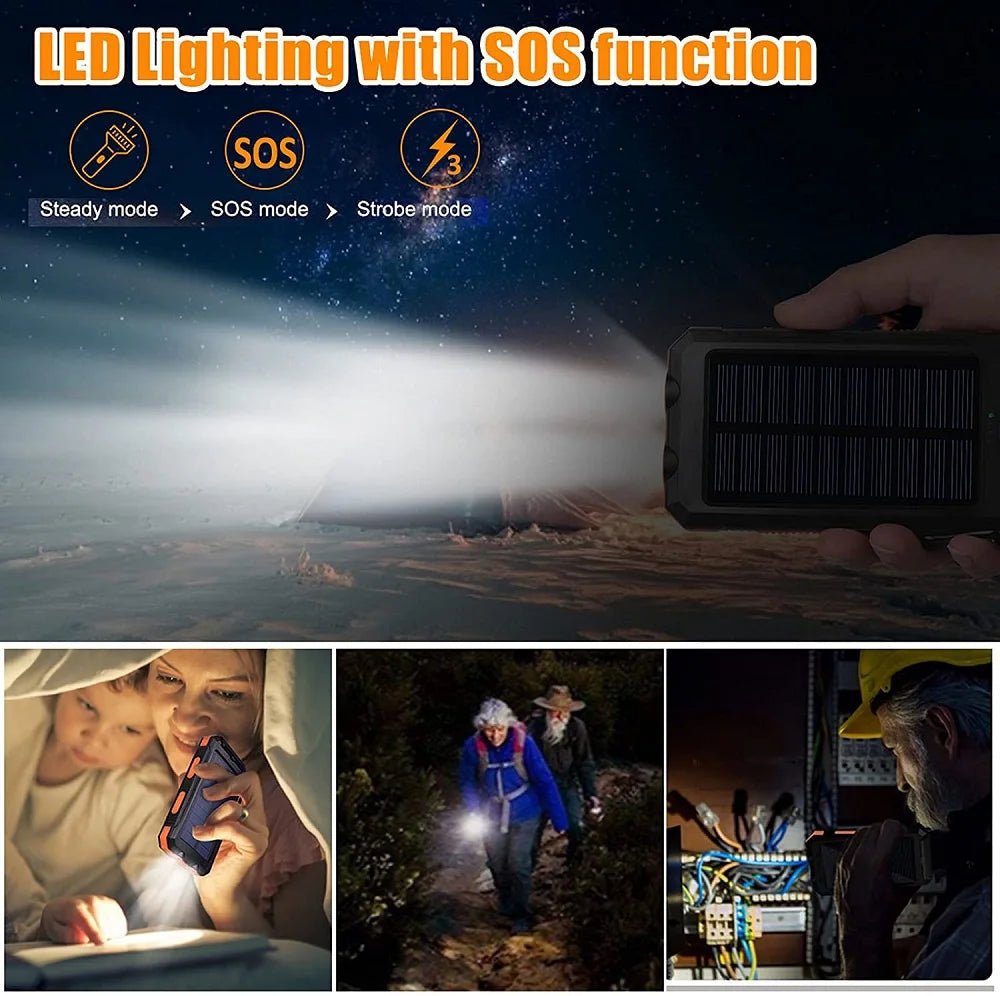 Solar Power Bank 80000mAh Portable Charging Poverbank External Battery Charger Strong Light LDE Light for All Smartphones - Golden High-Tech